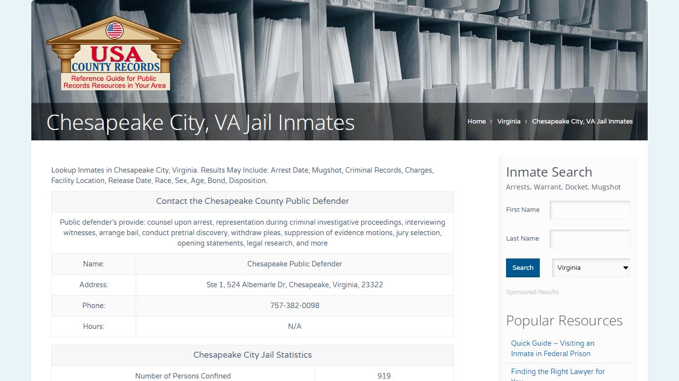 Chesapeake City, VA Jail Inmates | Name Search