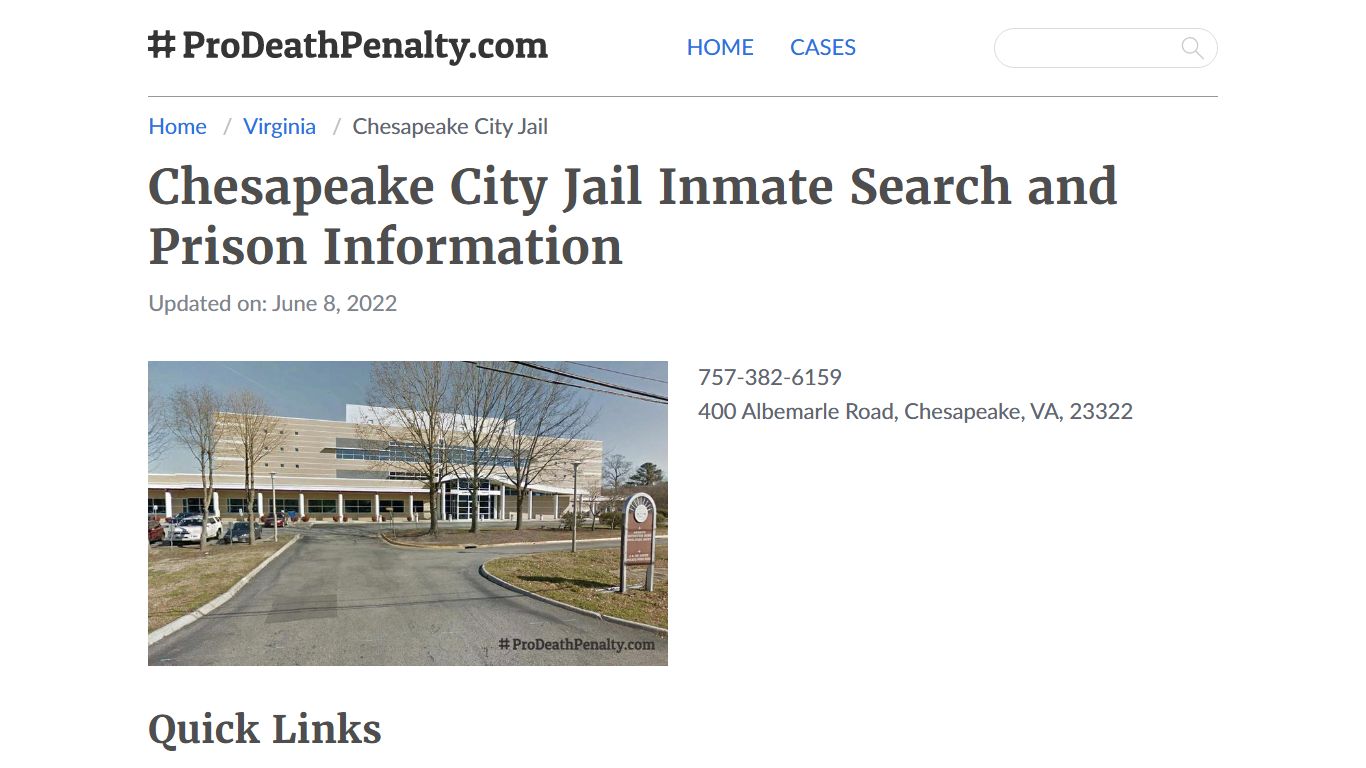 Chesapeake City Jail Inmate Search, Visitation, Phone no ...